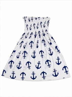 Strapless Smocked Anchor Print Cover-Up Dress | White & Blue | Size M
